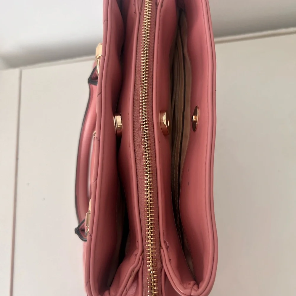 G by Guess Quilted Rose Pink Satchel with Gold Hardware